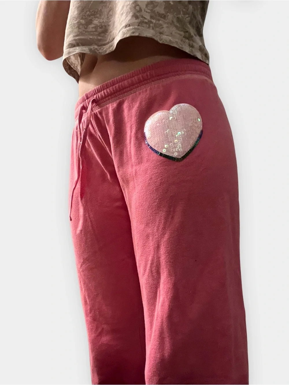 PINK Y2K Sequin Logo Sweatpants Hot Pink Size M - Picture 2 of 6